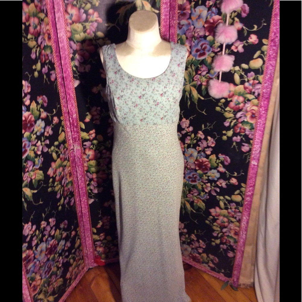 Powder blue maxi dress with tiny pink flowers