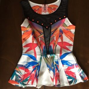NWOT Studded Multi-patterned Top w/ Peplum