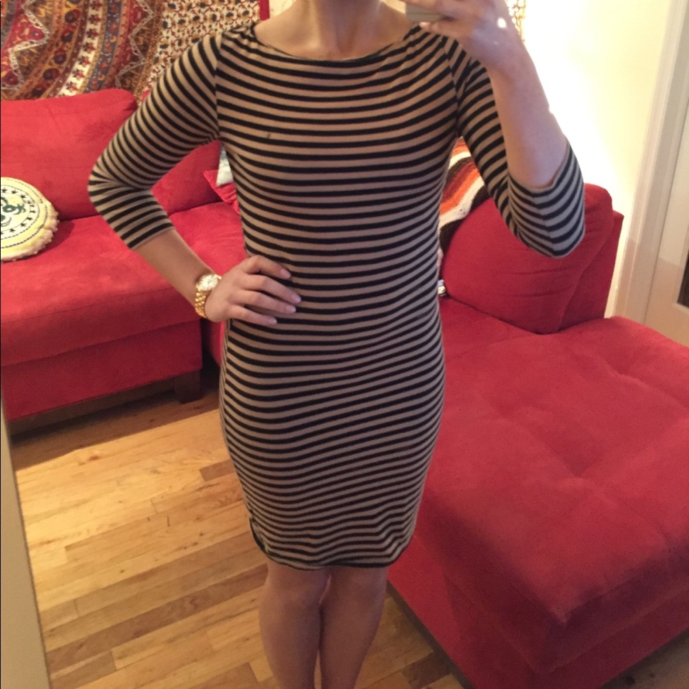 Black and Tan Striped Sheath Dress