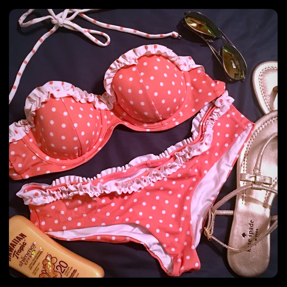 Victoria's Secret Peach White Dot Ruffle Bikini