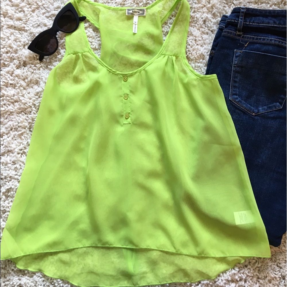 Kirra Neon Green Tank with Tie Back