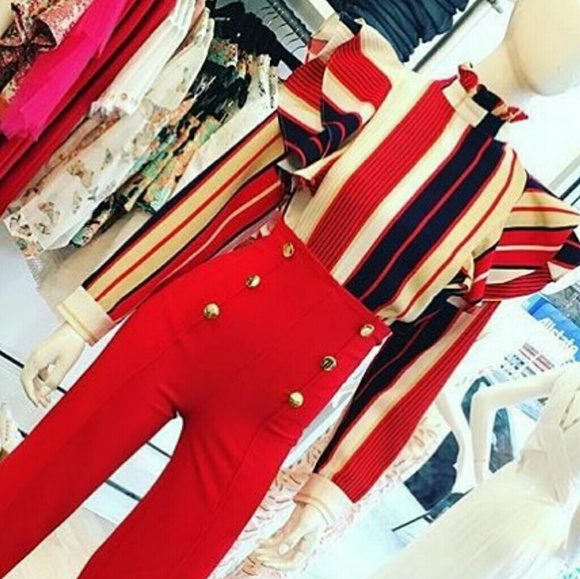 Tops - Ruffled Long Sleeve Stripe Blouse ~ S A L E ~