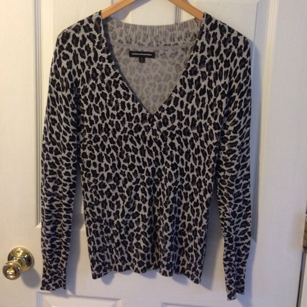 Express design studio animal print v neck sweater