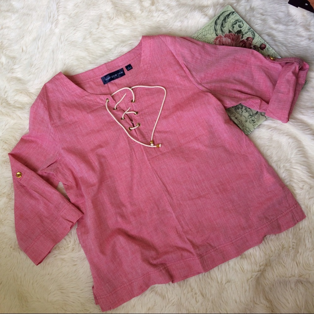 EUC Susan Graver 3/4 Sleeved Pink Resort Tunic szL