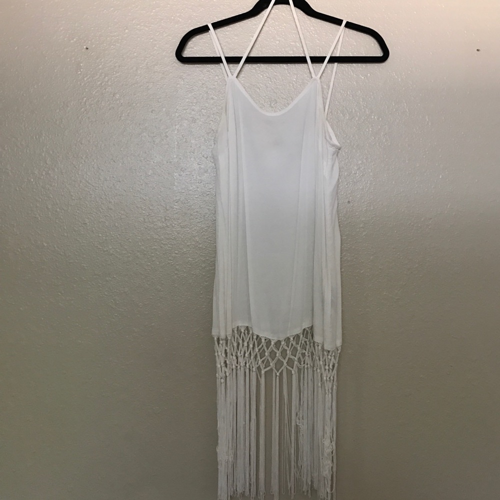 Macramé fringe mini dress