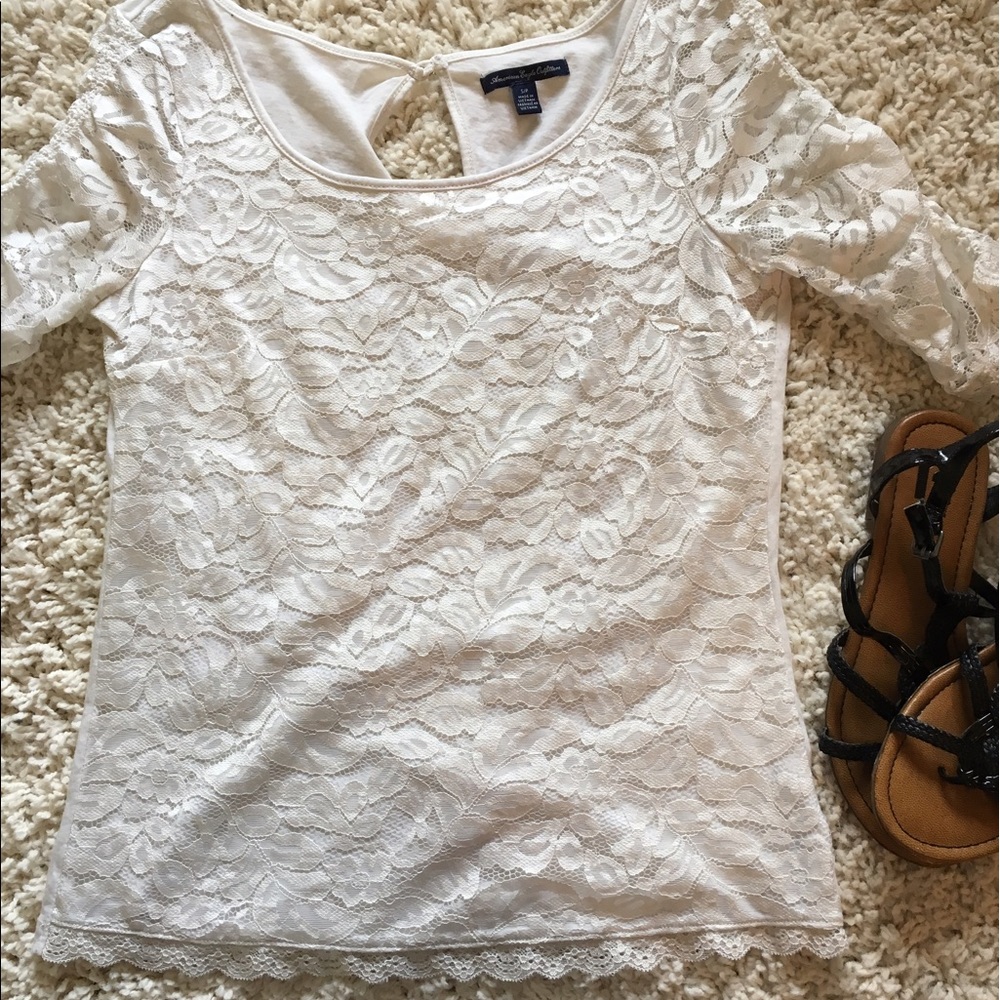 Lace Scoop Neck Top with Keyhole Back