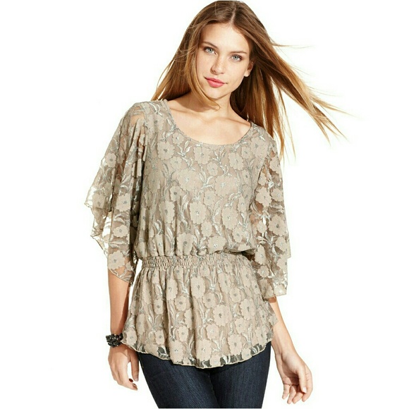 Style & Co. | Tops | Hp Style Co Floral Lace Flutter Petite Top | Poshmark