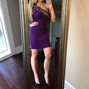 Bebe royal purple stones beading body con dress