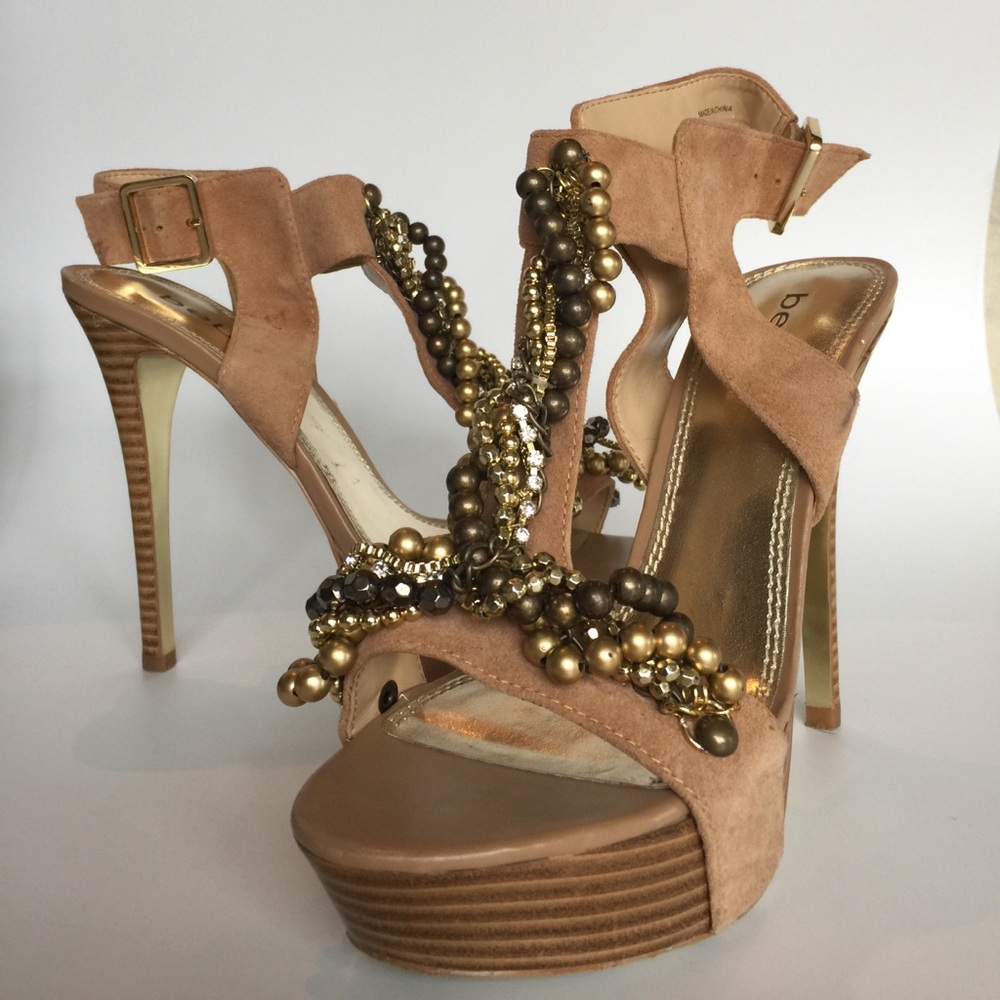 Bebe "Hilary" Suede beaded chain stilettos heels
