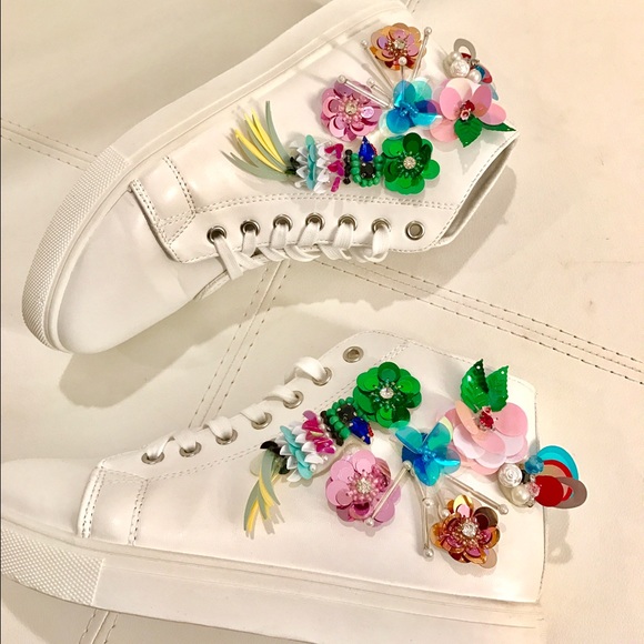 Shoes - NEW Embellished Flower Beaded High Top Sneakers 8