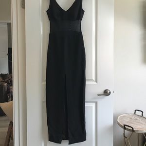 Long sheer midriff black dress vintage 90s