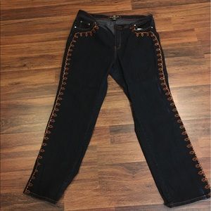 Blue jeans with orange embroidery PLUS SIZE