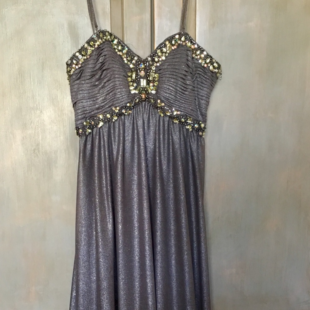 Grey/Silver Metallic Prom Dress