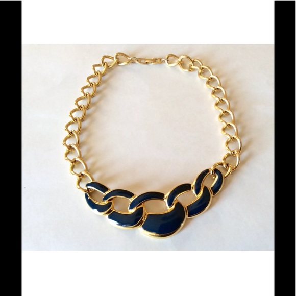 Navy Blue Nautical Necklace Choker Vintage - Picture 1 of 7