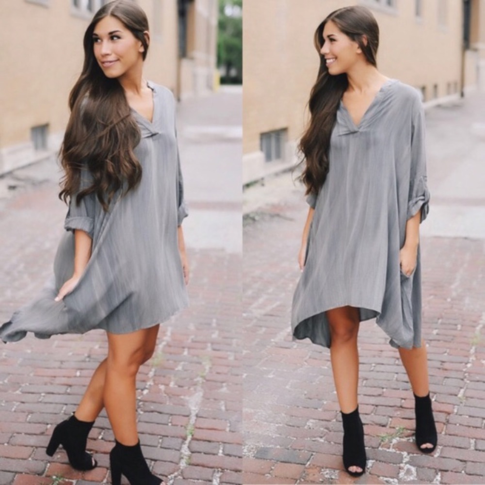❤BLUE ONLY❤ Sharkbite ahem Tunic Loose Swing Dress