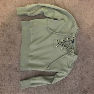 Green lace up sweater