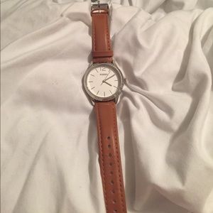 Fossil stainless steel tan leather watch women's
