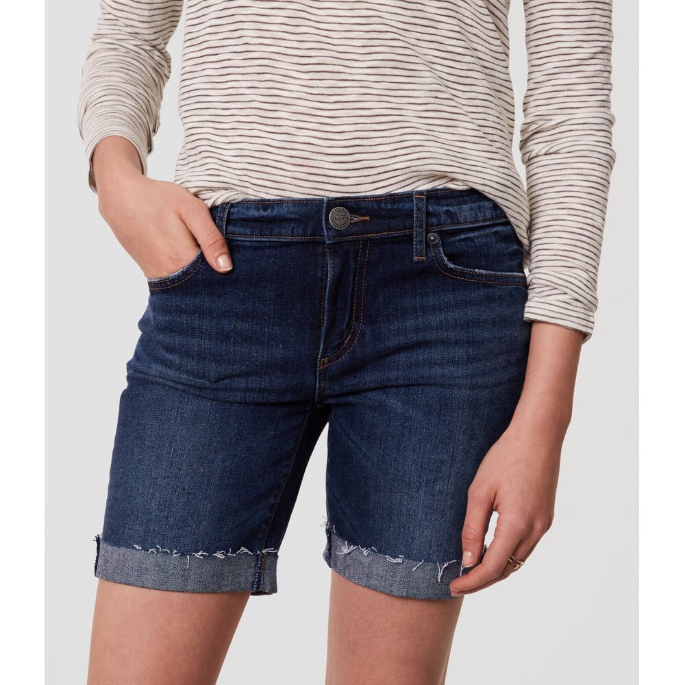 LOFT Denim Bermuda Roll Shorts Cuffed Indigo Wash