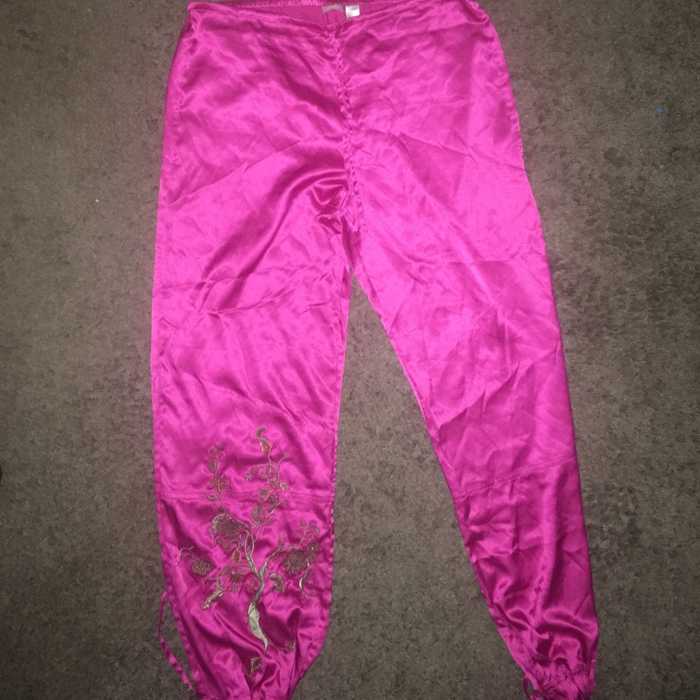 Neon pink pajama bottoms