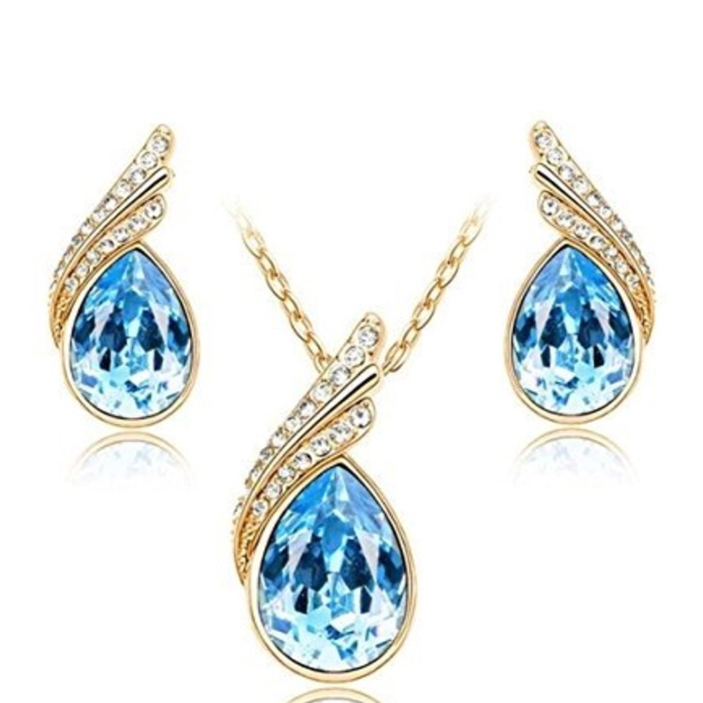 Women Angel Crystal Pendant Necklace Earrings Set