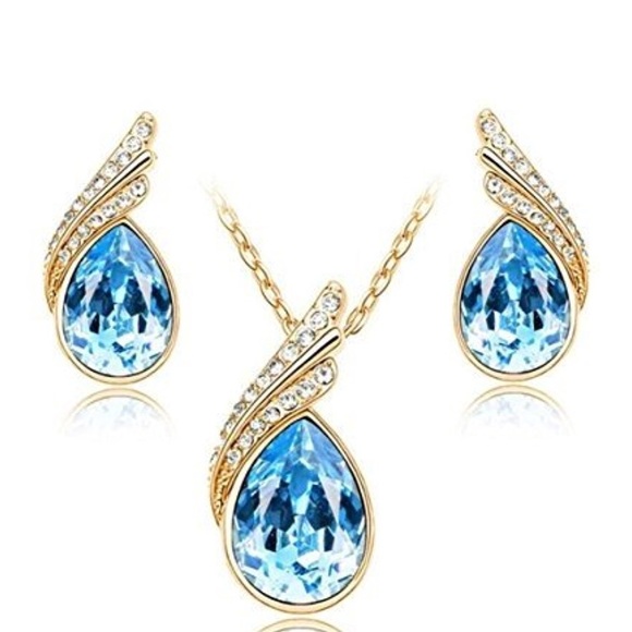Women Angel Crystal Pendant Necklace Earrings Set - Picture 1 of 1