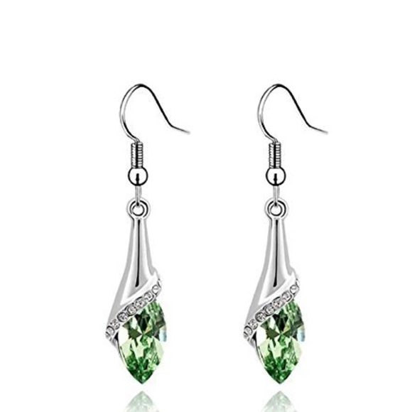 Fashion Crystal Cut Teardrop Hook Earrings Green - Picture 1 of 1