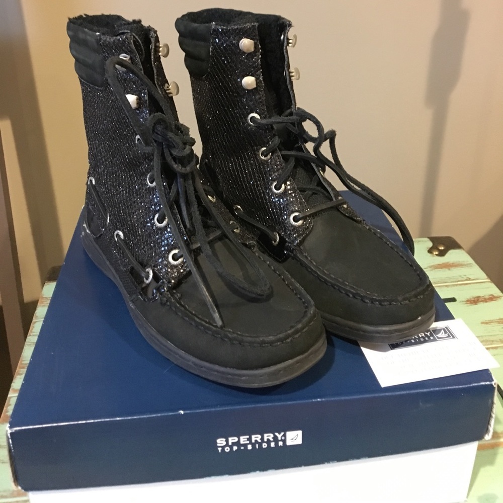 Sperry Hikerfish Black Glitter Boots