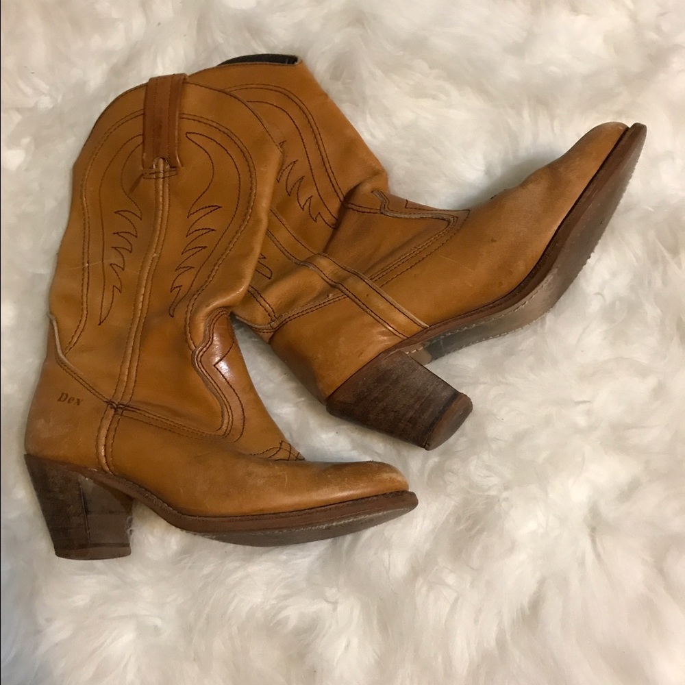Brown leather cowgirl boots