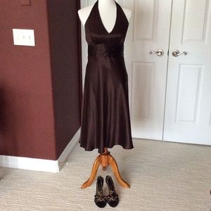 Ann Taylor Loft 100% silk brown halter dress