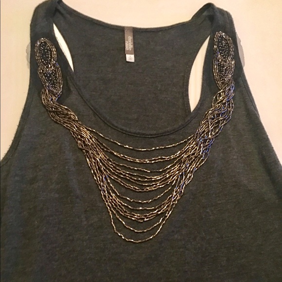 Charlotte Russe Tops - Charlotte Russe Dark gray tank metallic necklace!