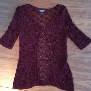 Laundry by Shelli Segal crochet burgundy top S