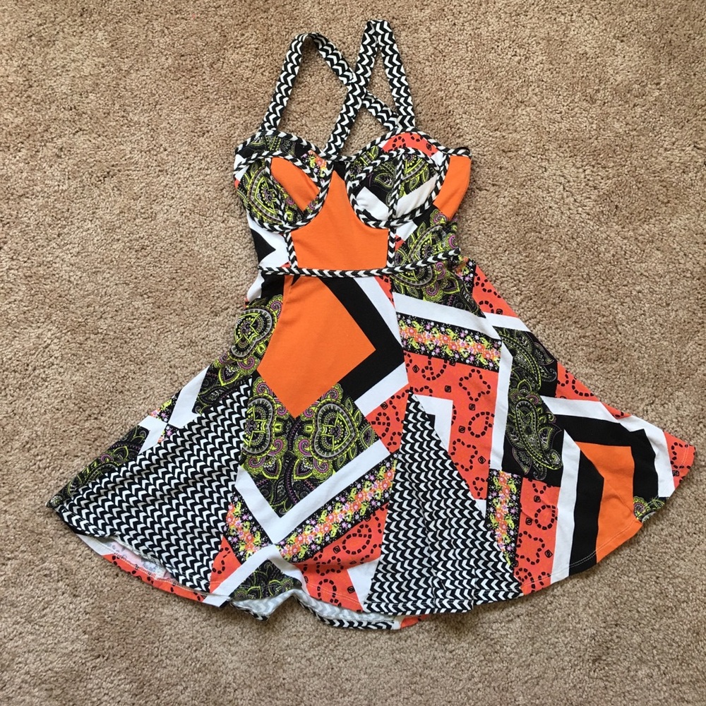 Orange multi pattern dress