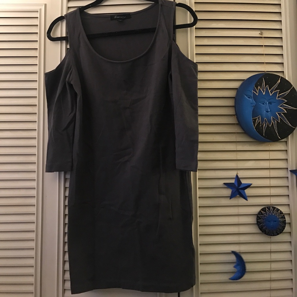 Grey open shoulder fitted mini dress