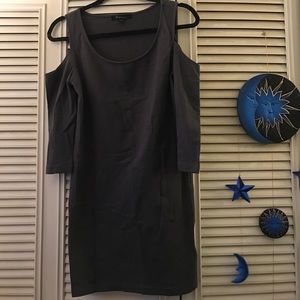 Grey open shoulder fitted mini dress