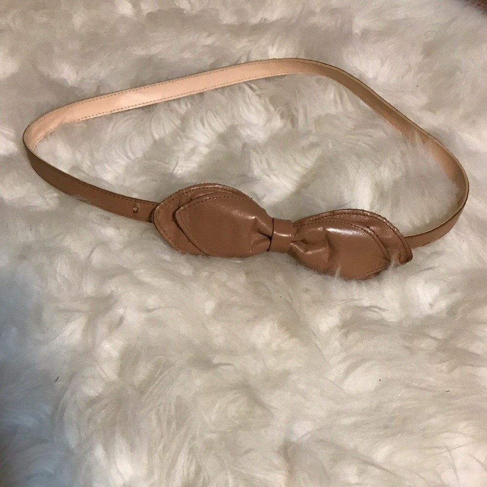 Tan faux leather bow waist belt