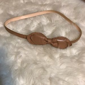 Tan faux leather bow waist belt