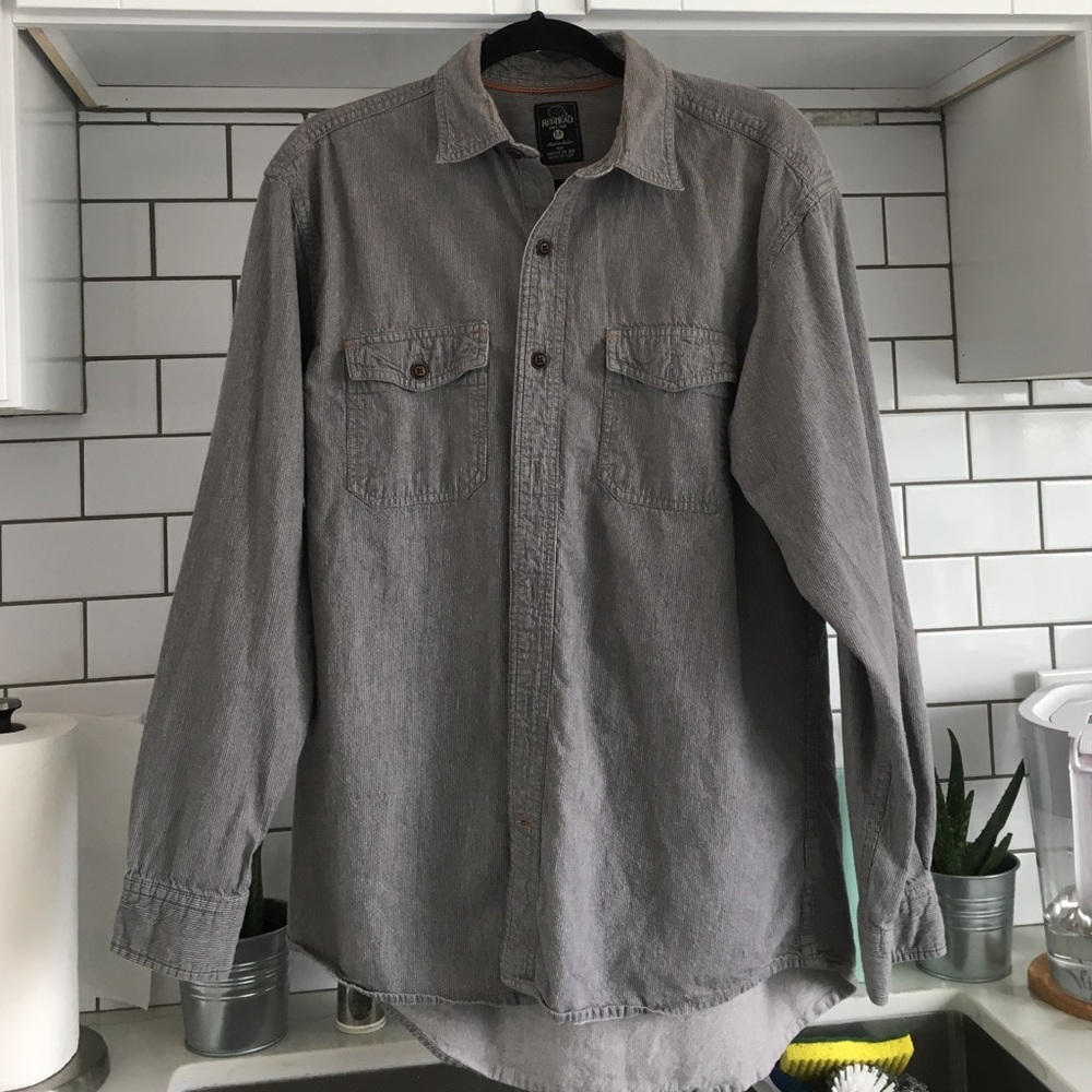 Redhead gray button down