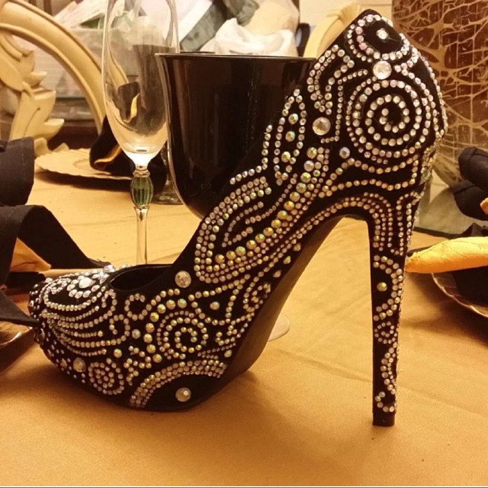 Black Crystal Handmade Heels