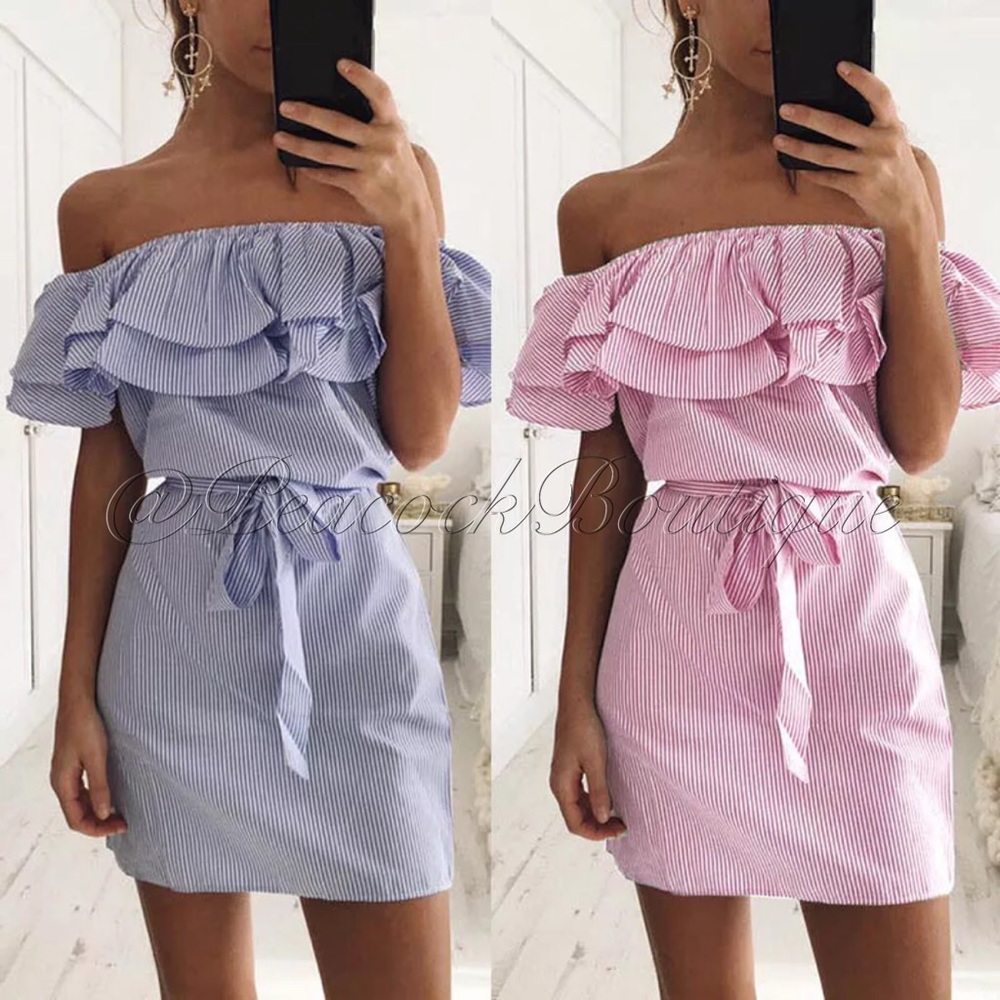 OFF THE SHOULDER SUNDRESS STRIPPED