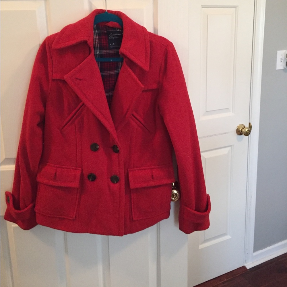 Red American eagle peacoat large