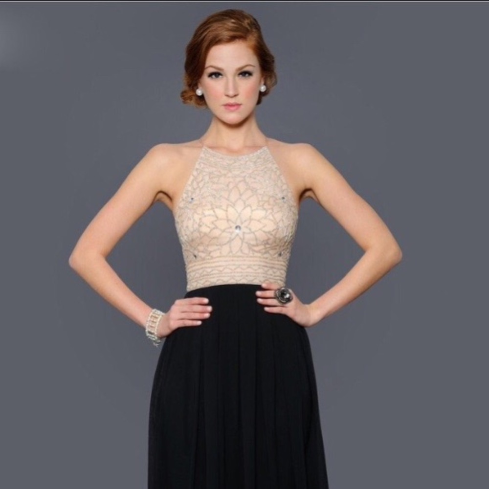 prom dress - high neck beaded color block