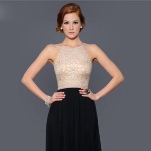 prom dress - high neck beaded color block