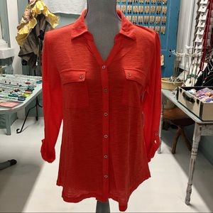 Liz Claiborne petite large orange button up shirt