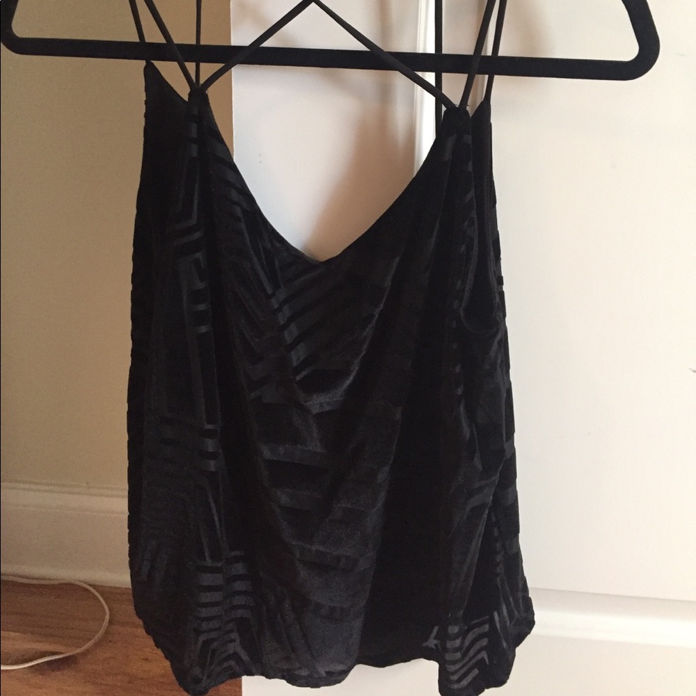 strapped black velvet tank