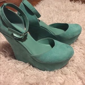 Teal suede wedges