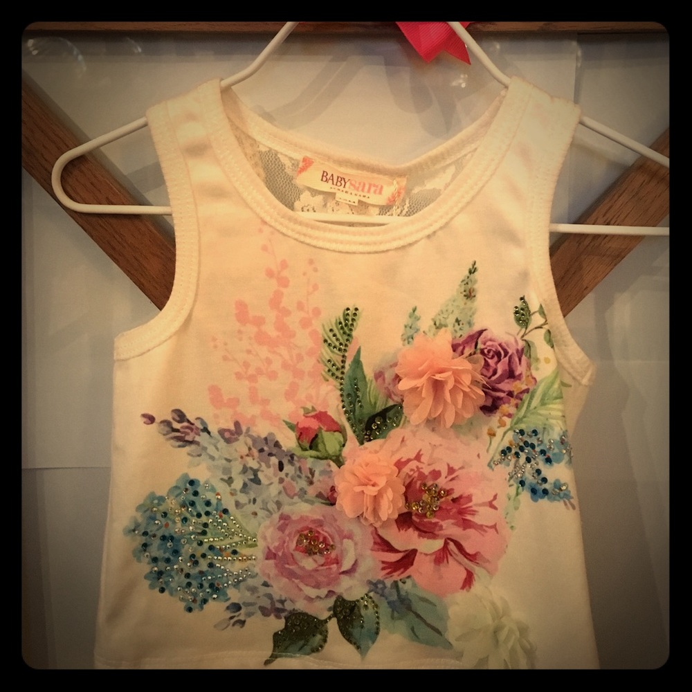 NWT Baby Sara Blossoming Floral Rhinestone TankTop