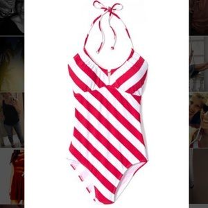 Striped one-piece halter swimsuit