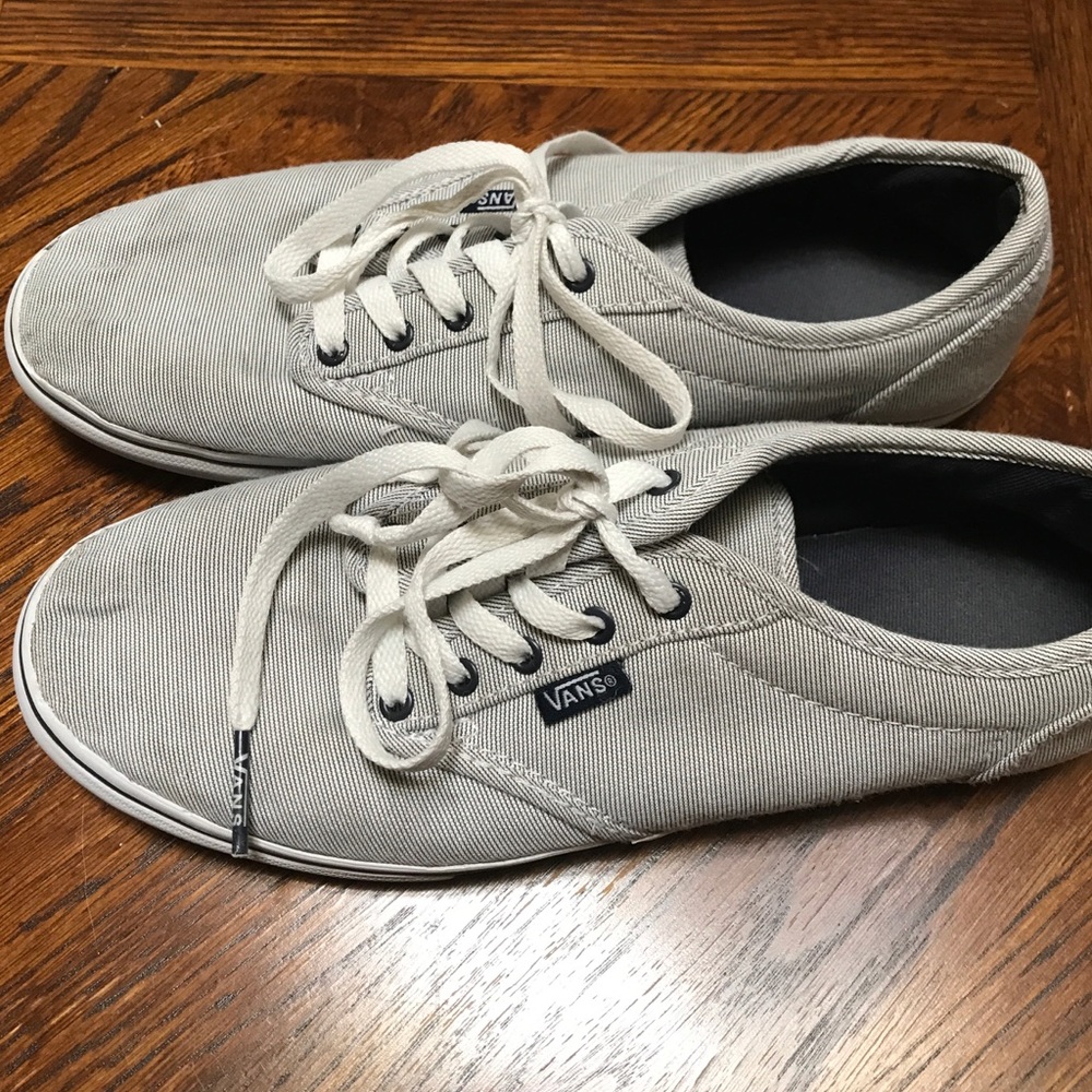 Grey and white pin stripped vans