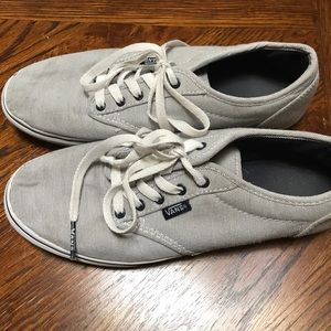 Grey and white pin stripped vans
