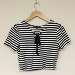 Nautical Striped Lace Up Crop Top